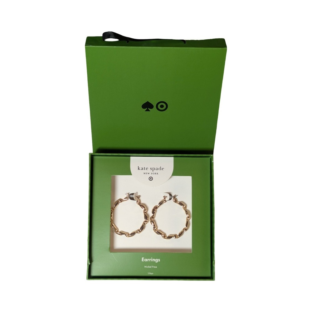 ⭐B1 kate spade new york Target Gold Metal Ribbon Hoop Earrings NWT